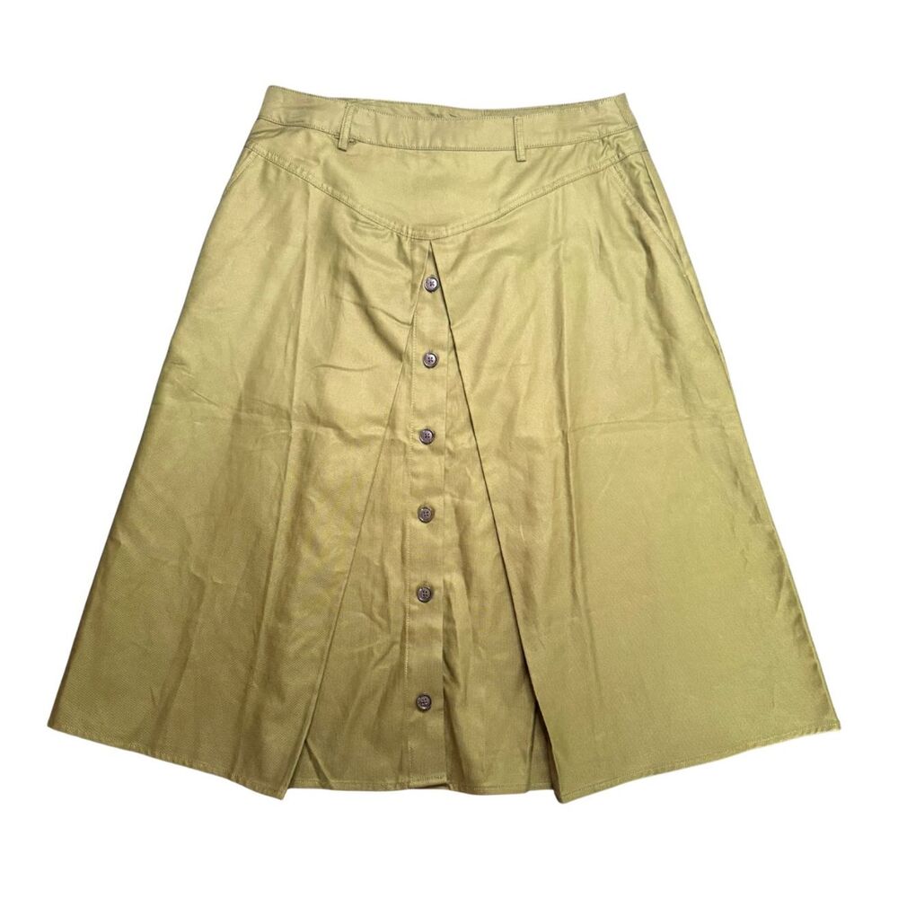 Banana Republic Skirt Womens Size 8 Green Twill A Line Button Midi